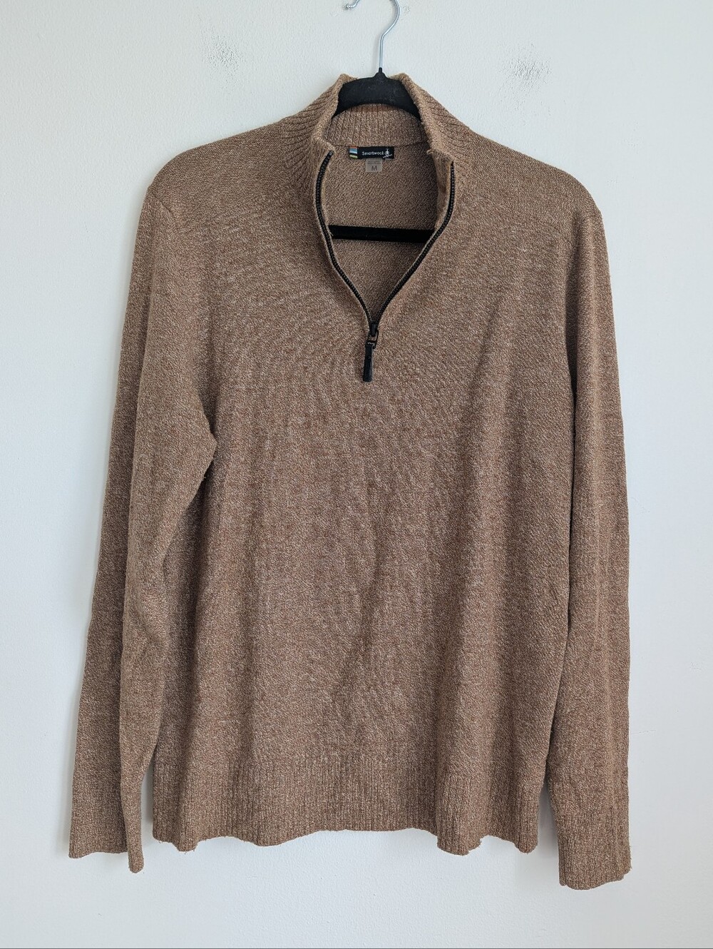 Mens Smartwool Sparwood 1/4 Zip Sweater Tan Merino Wool Blend - Picture 1 of 7